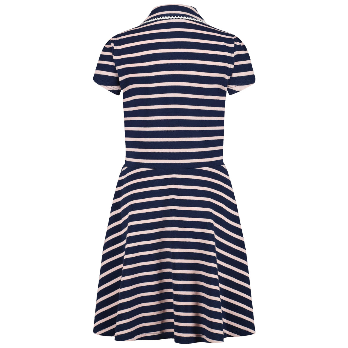 Tommy Hilfiger Vestido Polo Piqué Niña | Rayas Breton Navy/Rosa • Cuello Polo Ribete Picot • Falda Plisada