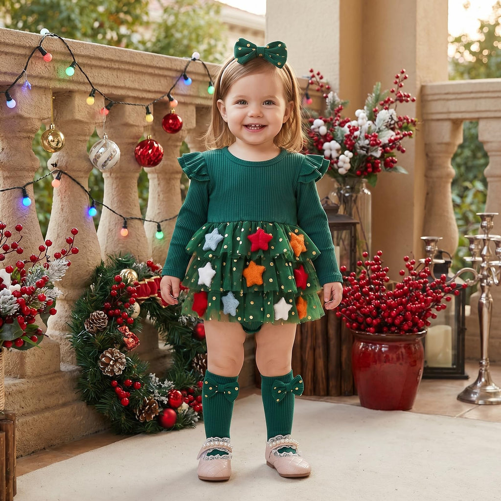 My First Christmas | Mameluco Tutú Estrellas Bebé Niña - Verde