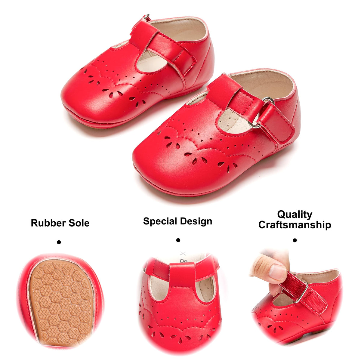 Zapatos de Vestir Estilo T-Strap Antideslizantes de Suela Suave para Bebé (Rojo) – Félix & Flora
