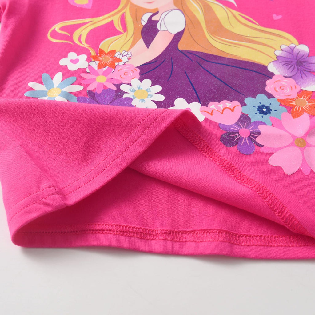 Top de Manga Larga con Princesa Floral para Niñas – Rosa Fucsia a Rayas, Algodón  (2-10 Años )