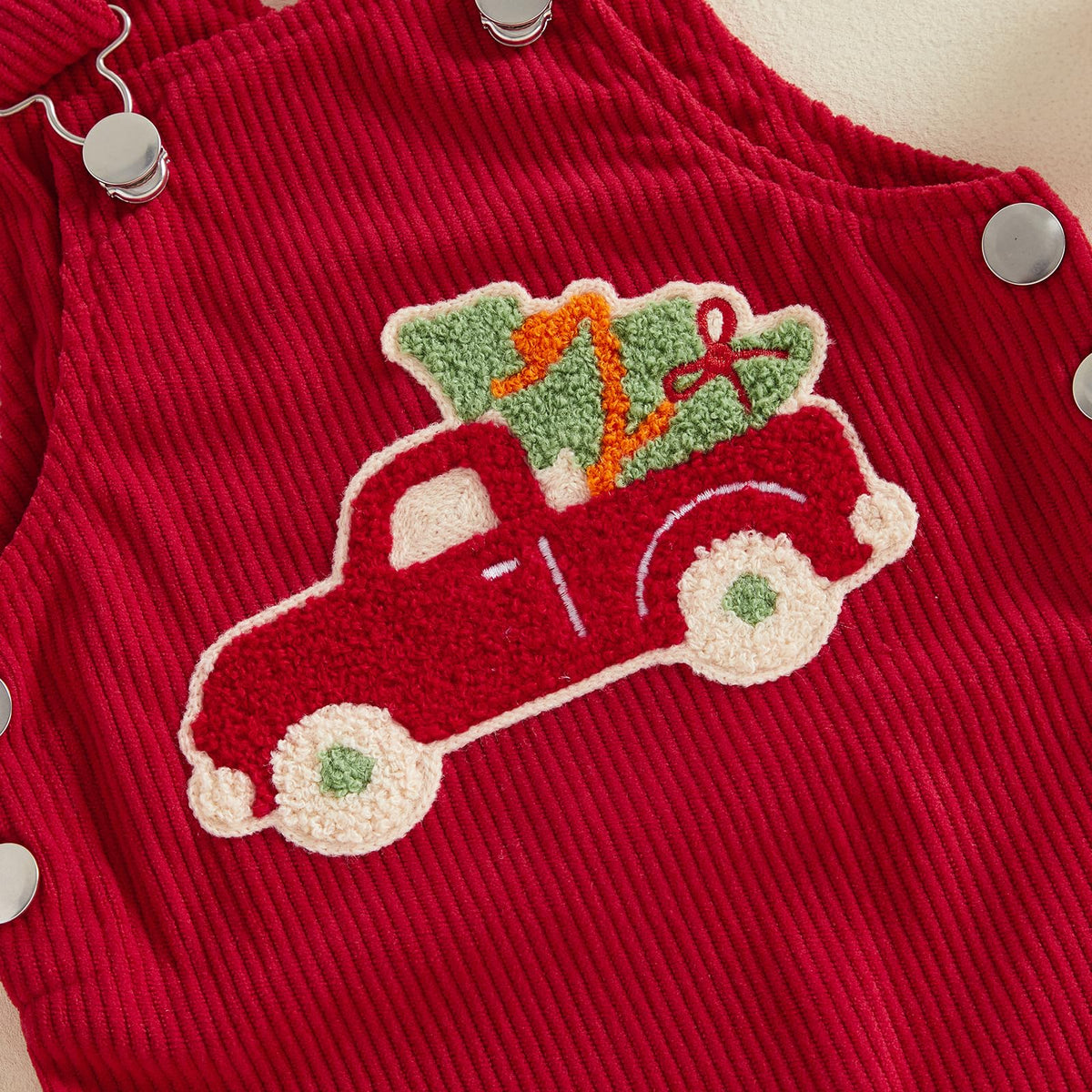 Peto Navideño Pana Roja Bebé | Bordado Camión Arbolito Tiras Ajustables