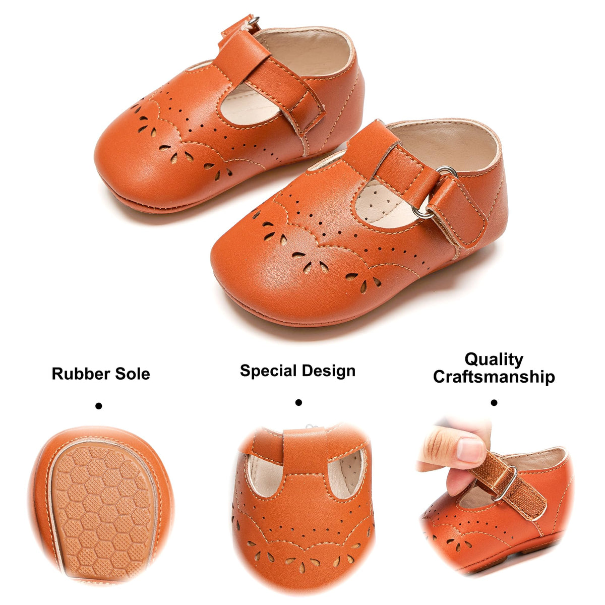 Zapatos de Vestir Estilo T-Strap Antideslizantes de Suela Suave para Bebé (Miel) – Félix & Flora