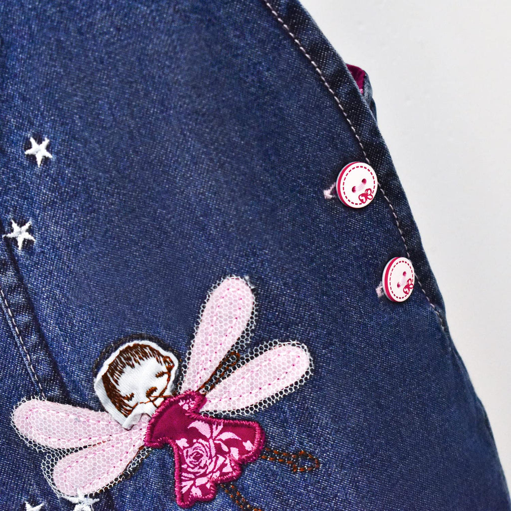 Overol Peto de Mezclilla Peacolate | Hadas Bordadas + Estrellas | Denim Azul | Niña/Bebé (3M-3A)