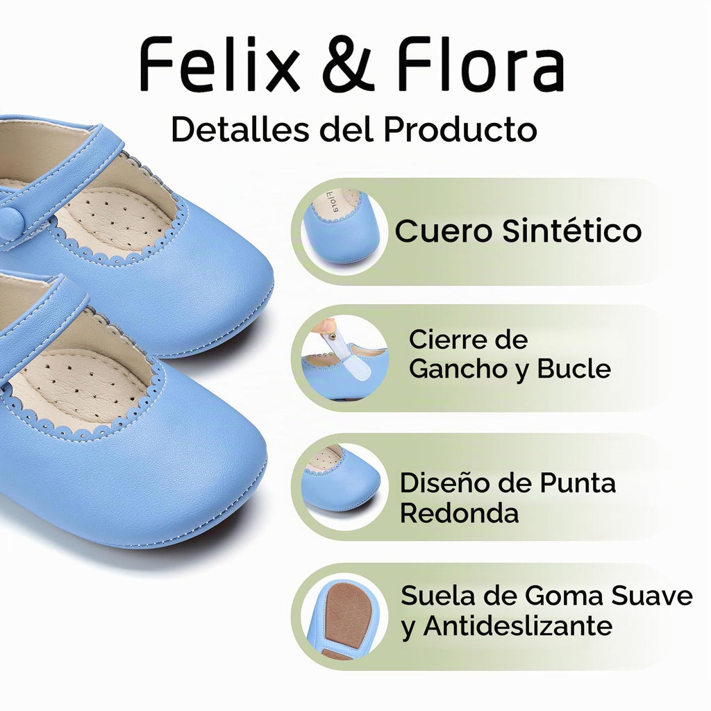 Zapatos de Vestir Antideslizantes de Suela Suave con Velcro para Bebé (Azul Claro) – Félix & Flora