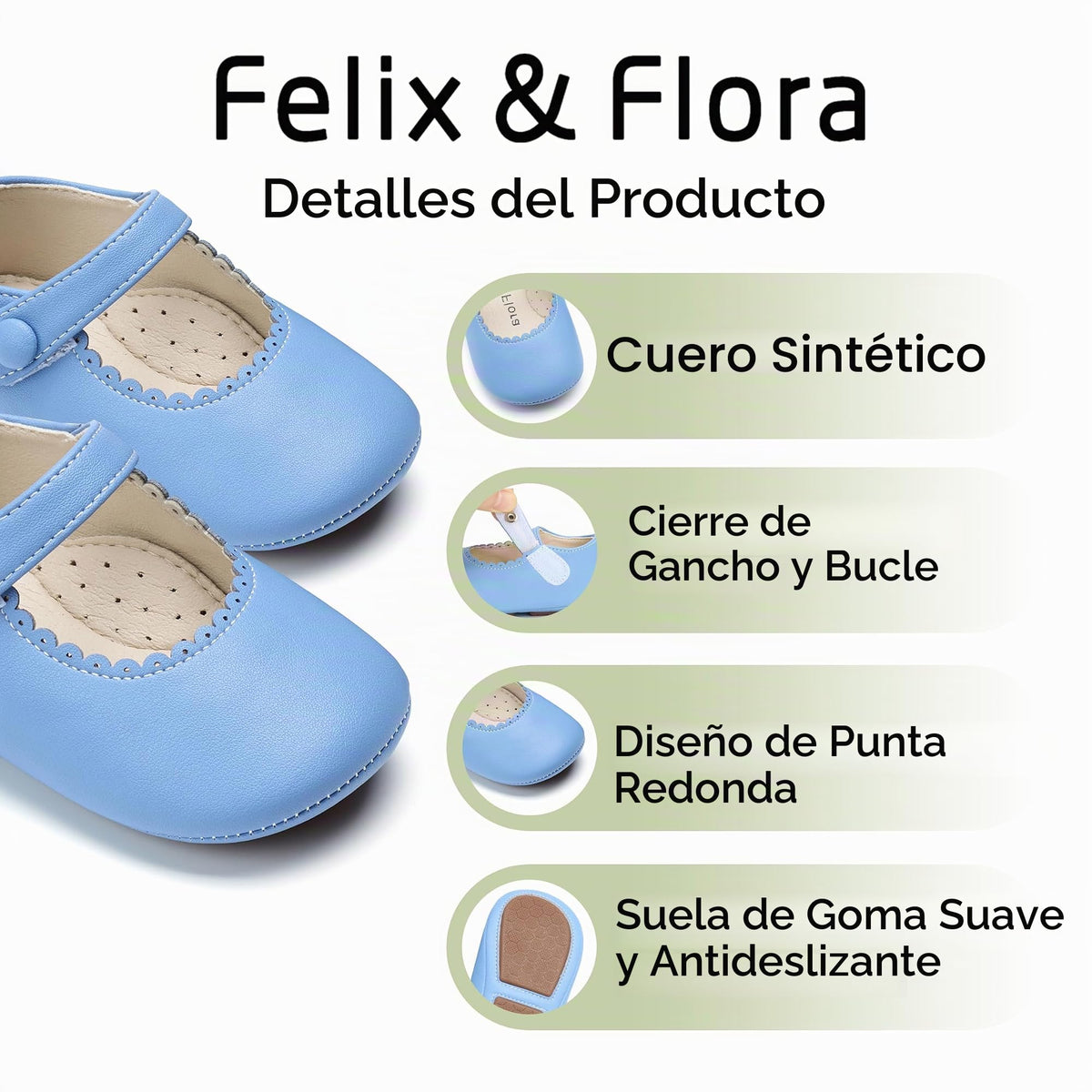 Zapatos de Vestir Antideslizantes de Suela Suave con Velcro para Bebé (Azul Claro) – Félix & Flora