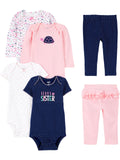 Set de 6 Piezas Simple Joys by Carter's – Bodis Manga Corta, Manga Larga y Pantalones para Bebé Niña