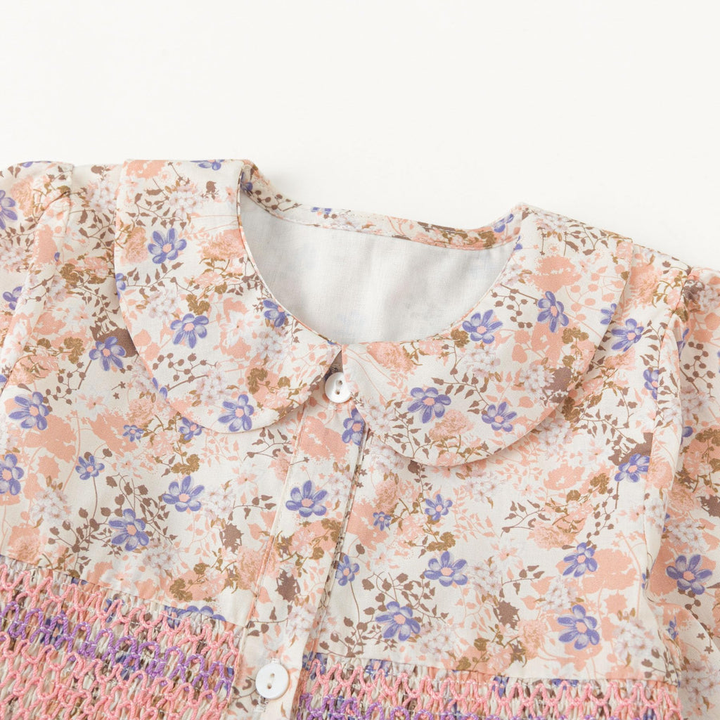 Vestido de Manga Larga 100% Algodón con Cuello con Volantes y Estampado Floral en Tonos Rosados para Niña (B-rosa-amarillo) (12M - 8T)