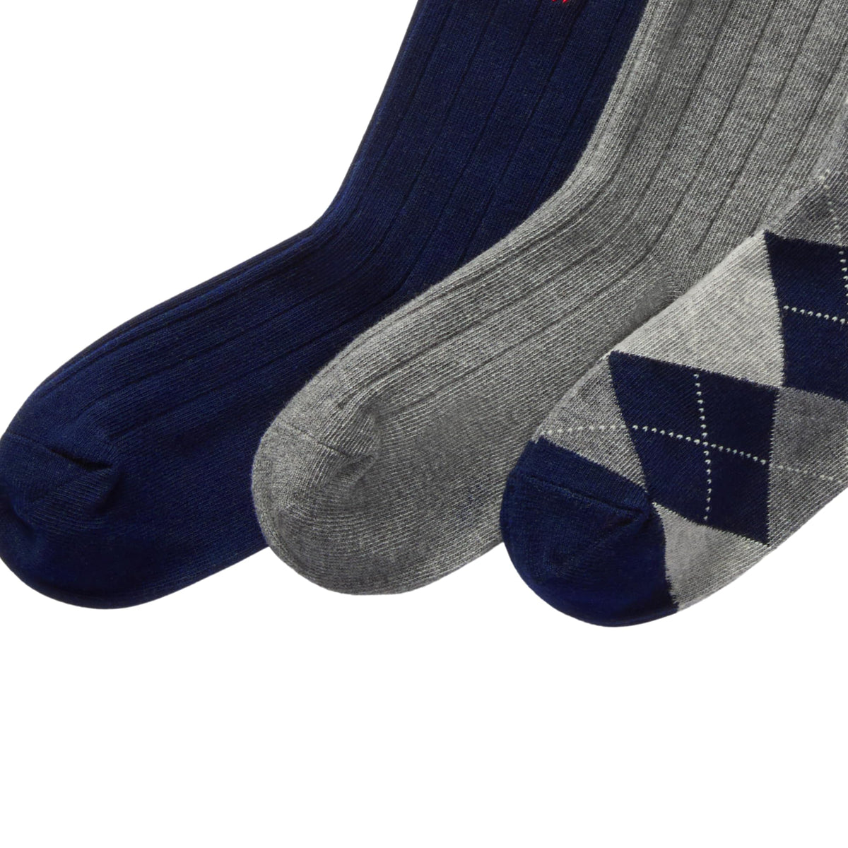 Polo Ralph Lauren | Calcetines Niño Pack 3 Algodón Canalé Argyle Marino Gris Surtido Pony