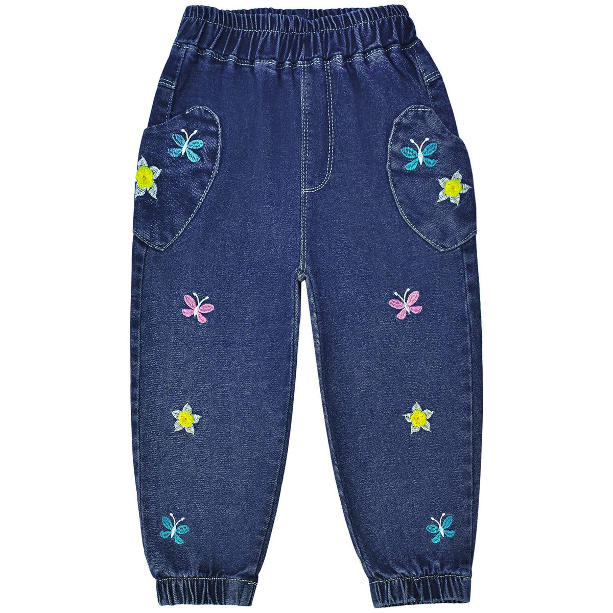 Conjunto 2 Piezas para Niña: Suéter Lavanda Trenzado con Flores 3D Plumeria y Jeans Jogger con Mariposas y Flores Bordadas