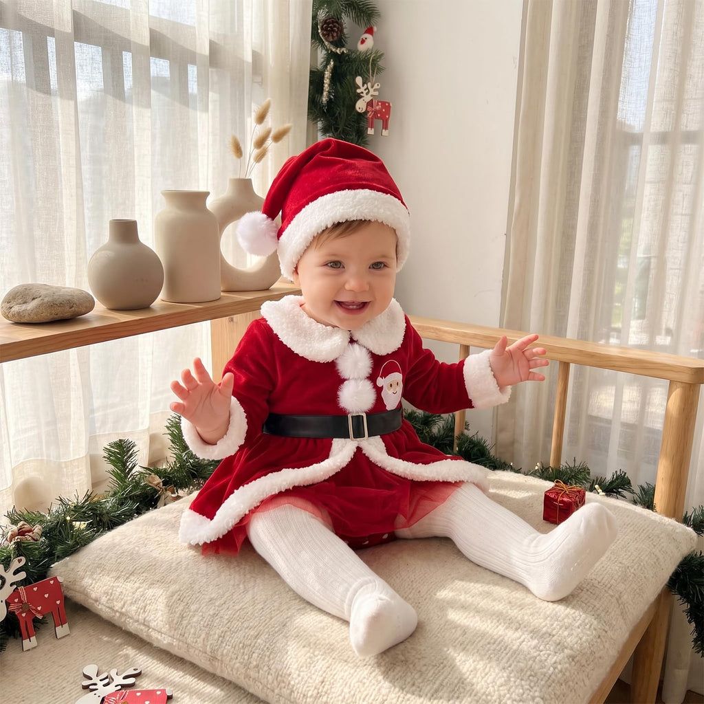 Giraropa | Vestido Mameluco Navideño de Terciopelo Bebé Niña - Rojo