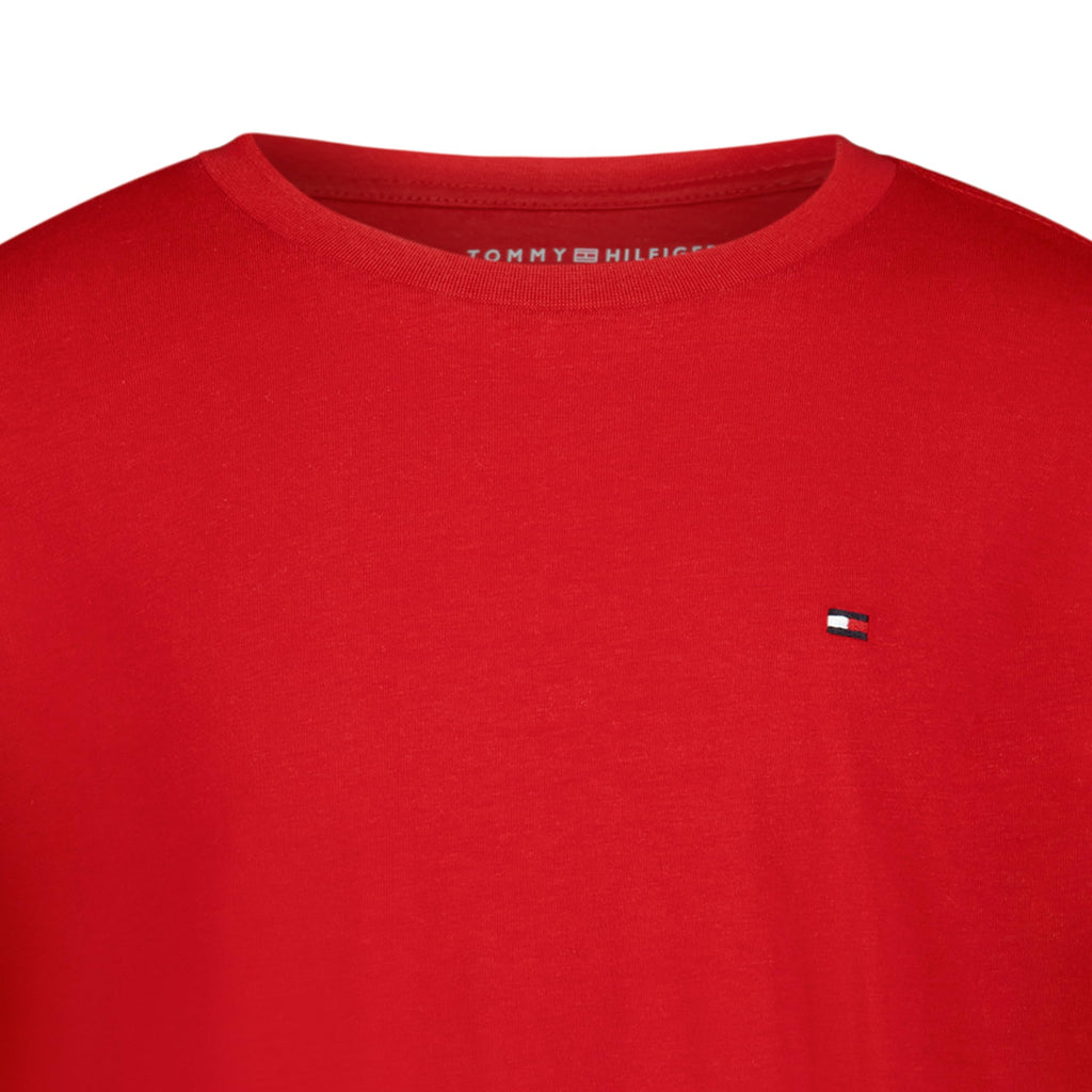 Tommy Hilfiger | Camiseta Niño Manga Larga Firma Script Manga Logo Bandera Bordado 100% Algodón Rojo (8-16T)