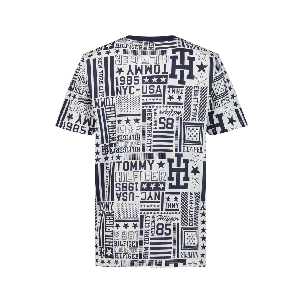 Tommy Hilfiger | Camiseta Niño Manga Corta Estampado NYC USA 1985 Patchwork All-Over 100% Algodón Azul Marino Blanco (8-16T)