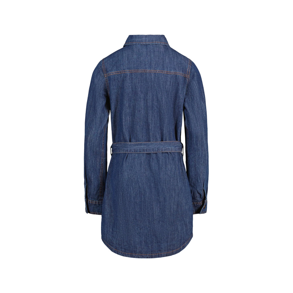 Calvin Klein Vestido Camisero Chambray Niña | Azul Beckford Wash • Manga Larga • Dobladillo Curvo