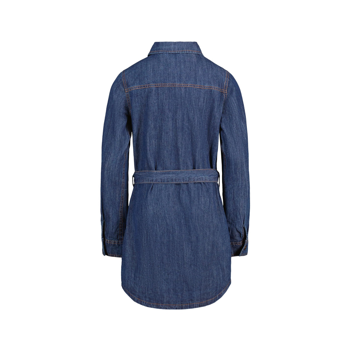 Calvin Klein Vestido Camisero Chambray Niña | Azul Beckford Wash • Manga Larga • Dobladillo Curvo