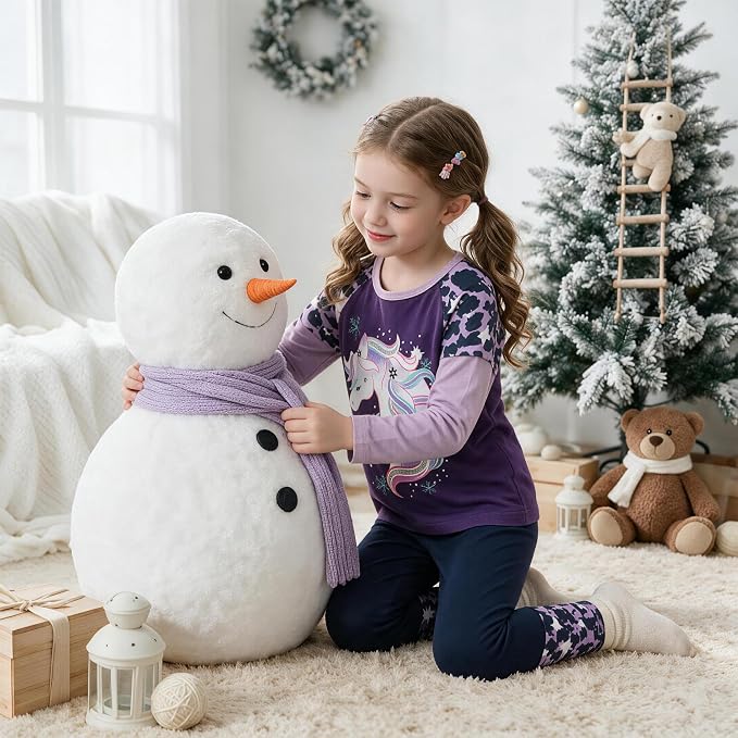 Top de Manga Larga con Unicornio Invernal para Niñas – Morado con Mangas Lila Estampadas, Algodón (2-12 Años )