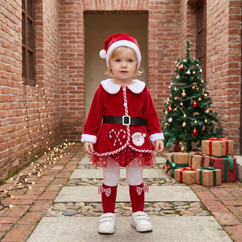 Giraropa | Vestido Mameluco Navideño de Terciopelo Bebé Niña