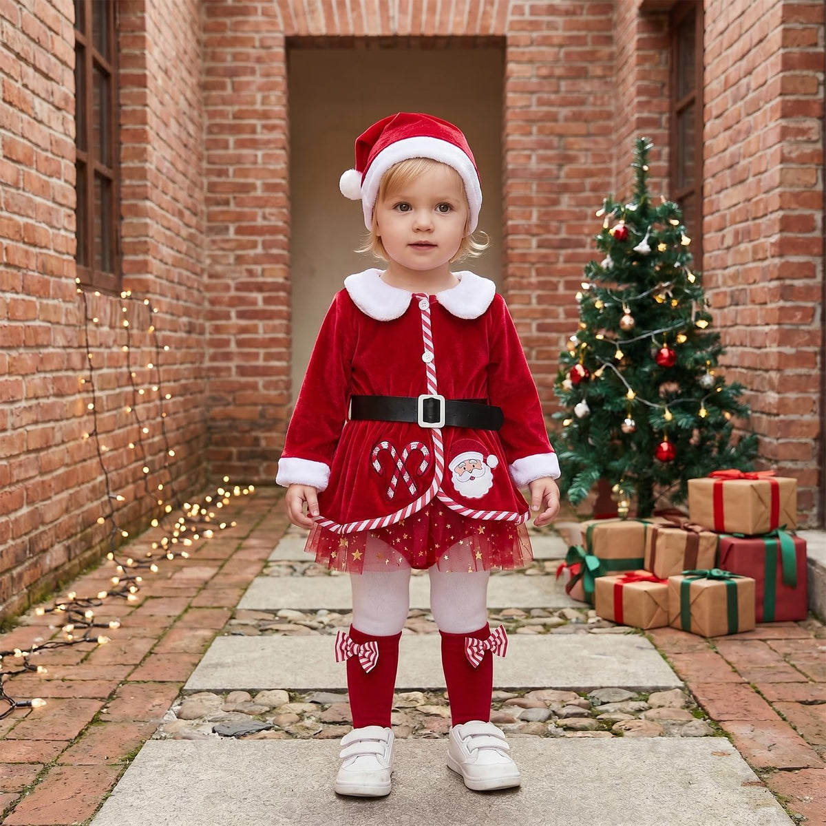Giraropa | Vestido Mameluco Navideño de Terciopelo Bebé Niña