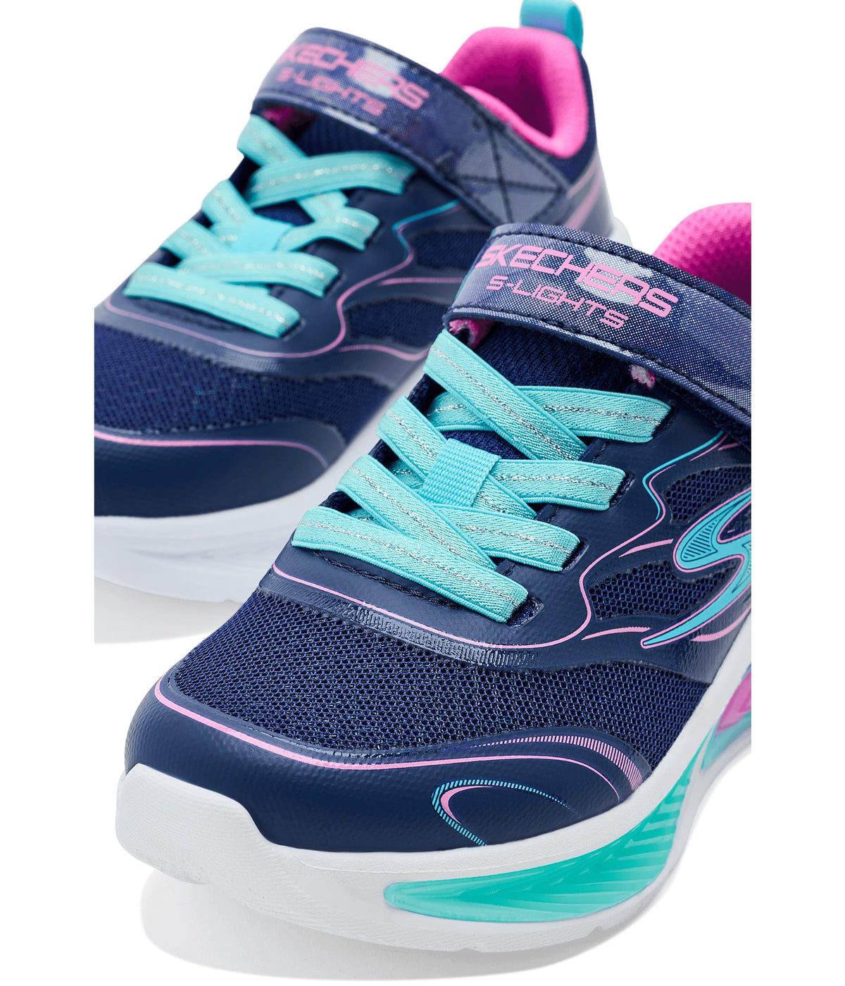 Skechers - Tenis Deportivos con Luces LED Kids' Cosmic Glow 2.0 con Cierre Adaptable para Niña (Azul Marino/Multicolor) (Talla 27 - 35)