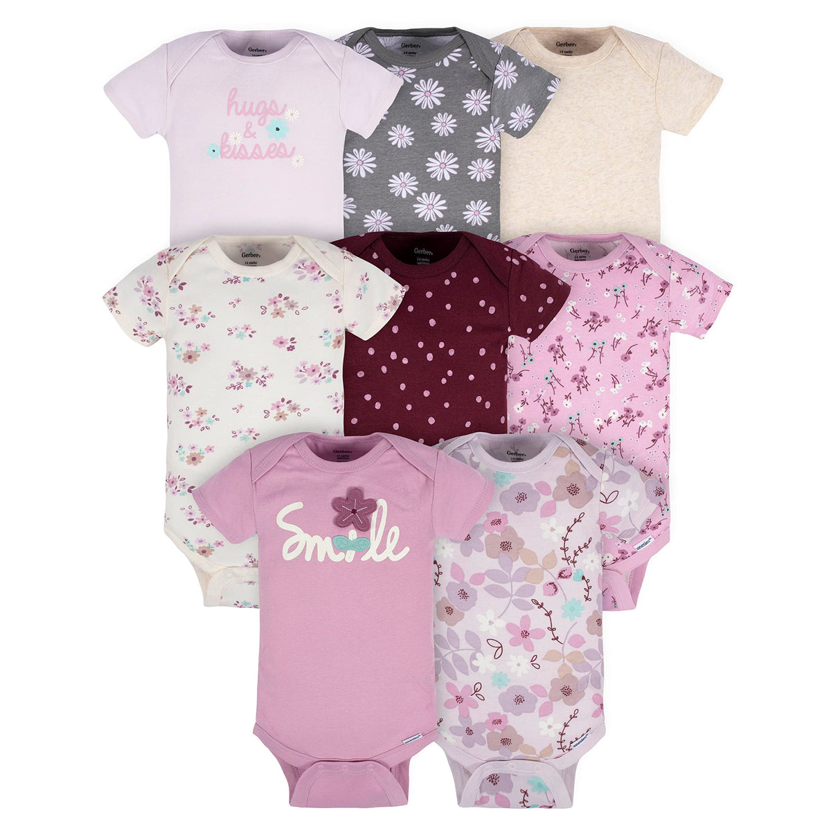 Gerber | Pack 8 Bodies Manga Corta para Niña Bebé — Onesies Collection