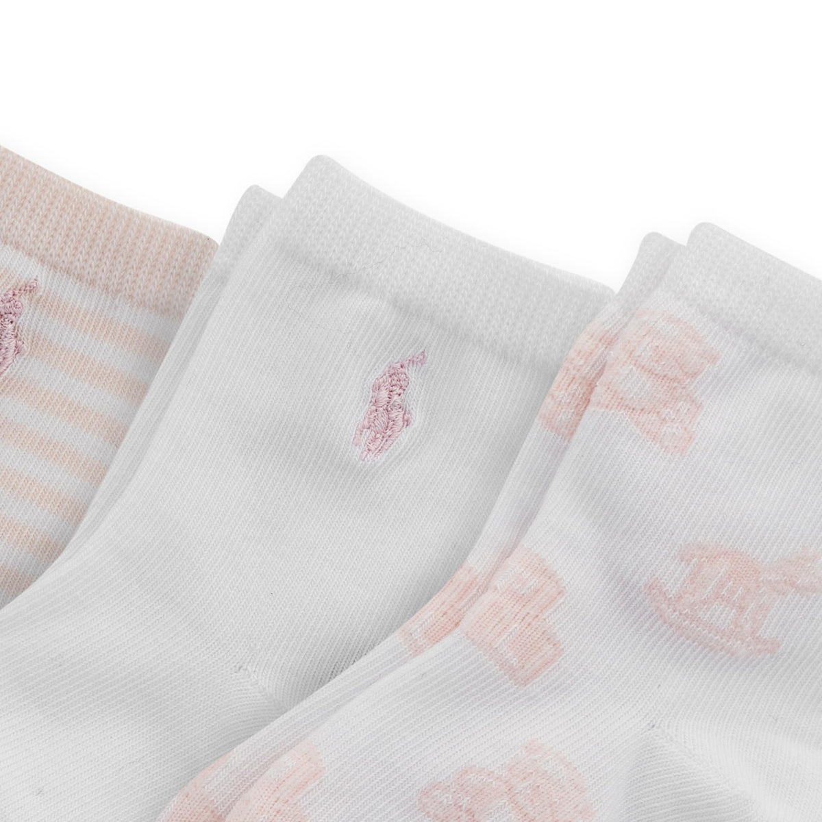 Polo Ralph Lauren | Calcetines Bebé Niña Pack 3 Algodón Orgánico Pony Bordado Stay-Up Osos Rosa Rayas Rosa Suave 0-24 Meses