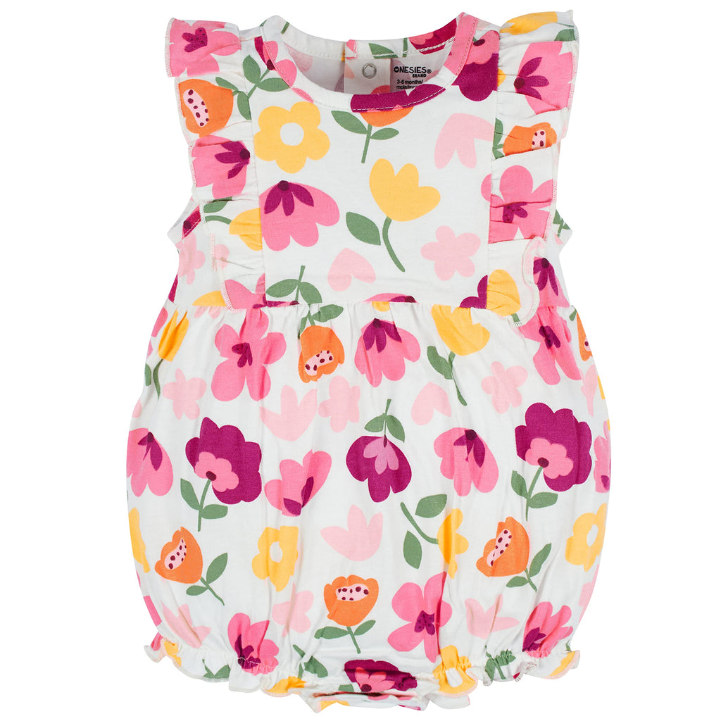 Pack 3 Mamelucos Burbuja Onesies Brand | Flutter + Floral | Rosa, Amarillo y Blanco Floral | Niña/Bebé  (0M - 24M)