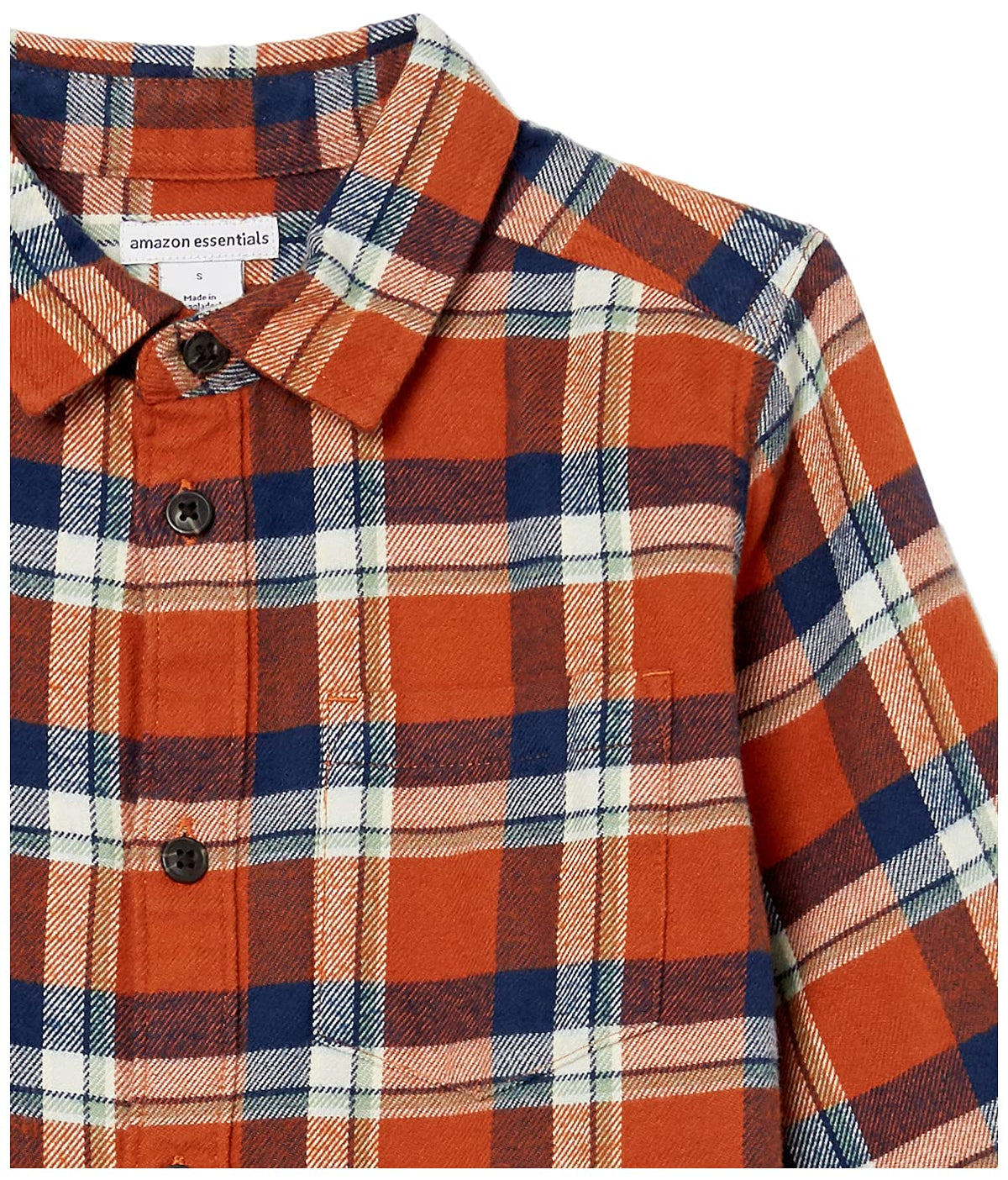 Amazon Essentials Camisa Franela Niño | Cuadros Terracota/Navy/Crema • Manga Larga • 100% Algodón