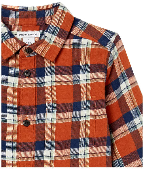 Amazon Essentials Camisa Franela Niño | Cuadros Terracota/Navy/Crema • Manga Larga • 100% Algodón