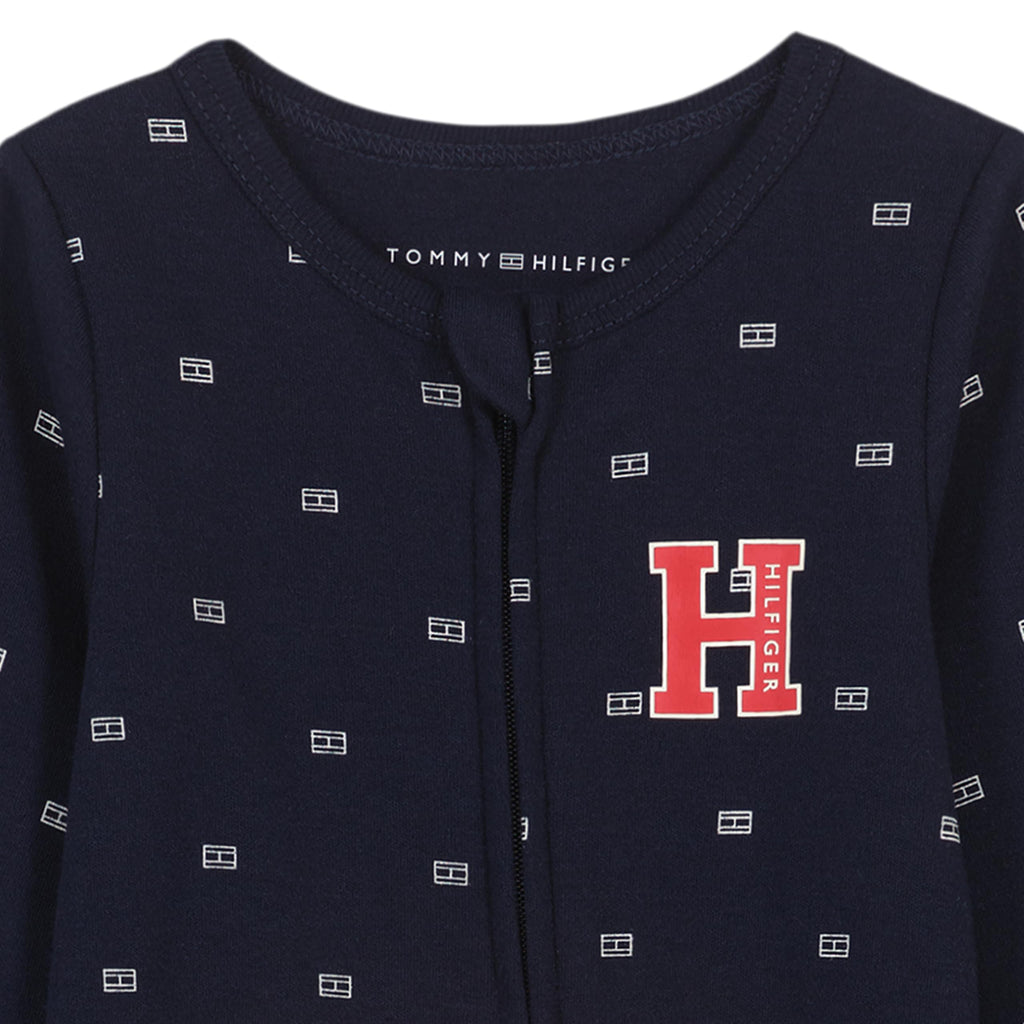Mono con Pies Manga Larga Tommy Hilfiger | Estampado Logo Allover | Azul Navy (0M - 9M)
