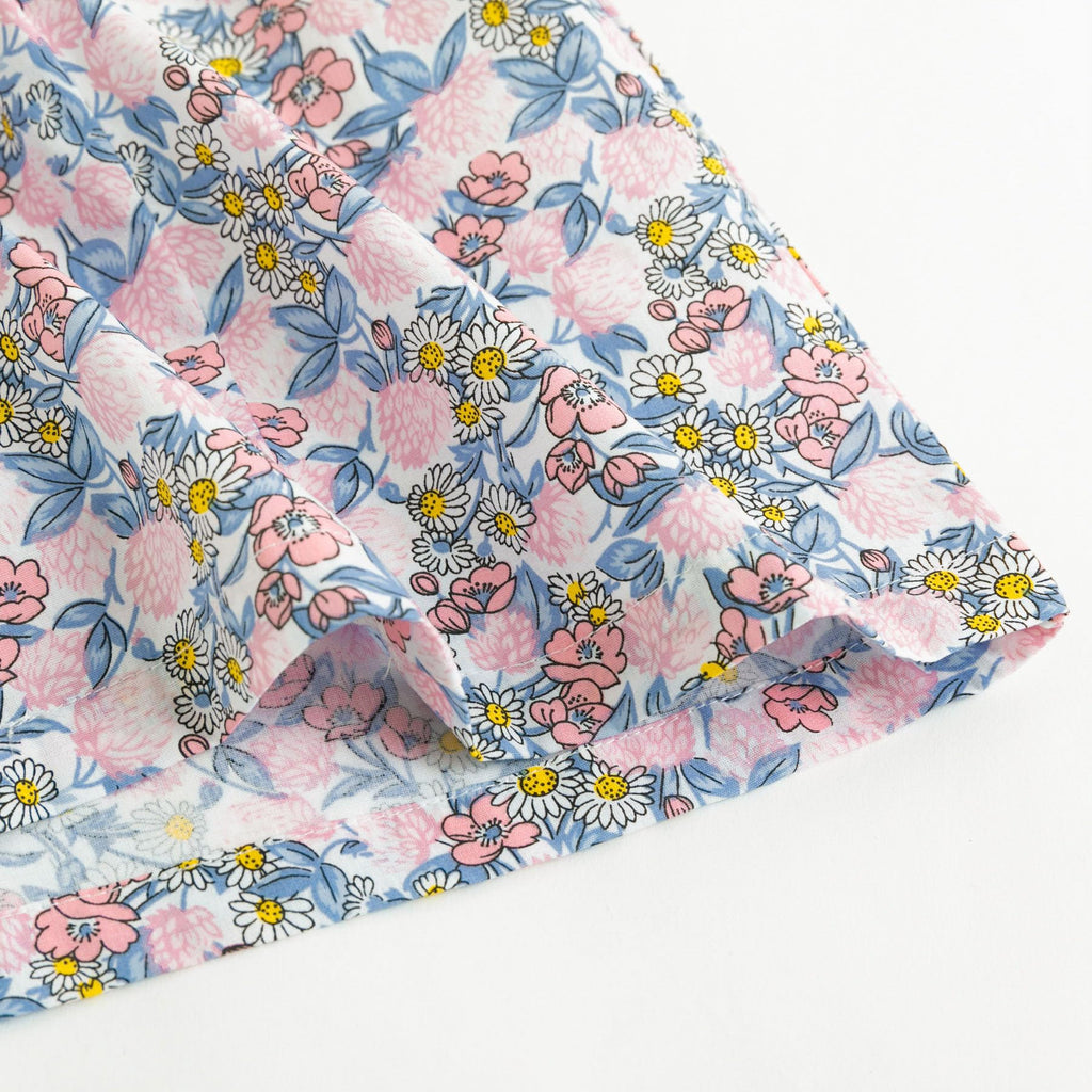 Vestido de Manga Larga 100% Algodón con Cuello Bordado y Estampado Floral Multicolor para Niña (12M - 8T)