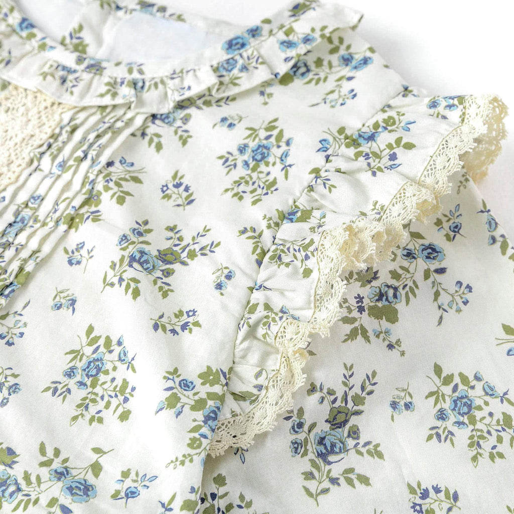 Vestido de Manga Larga 100% Algodón con Volantes en los Hombros y Estampado Floral para Niña (Solo 2T y 8T)