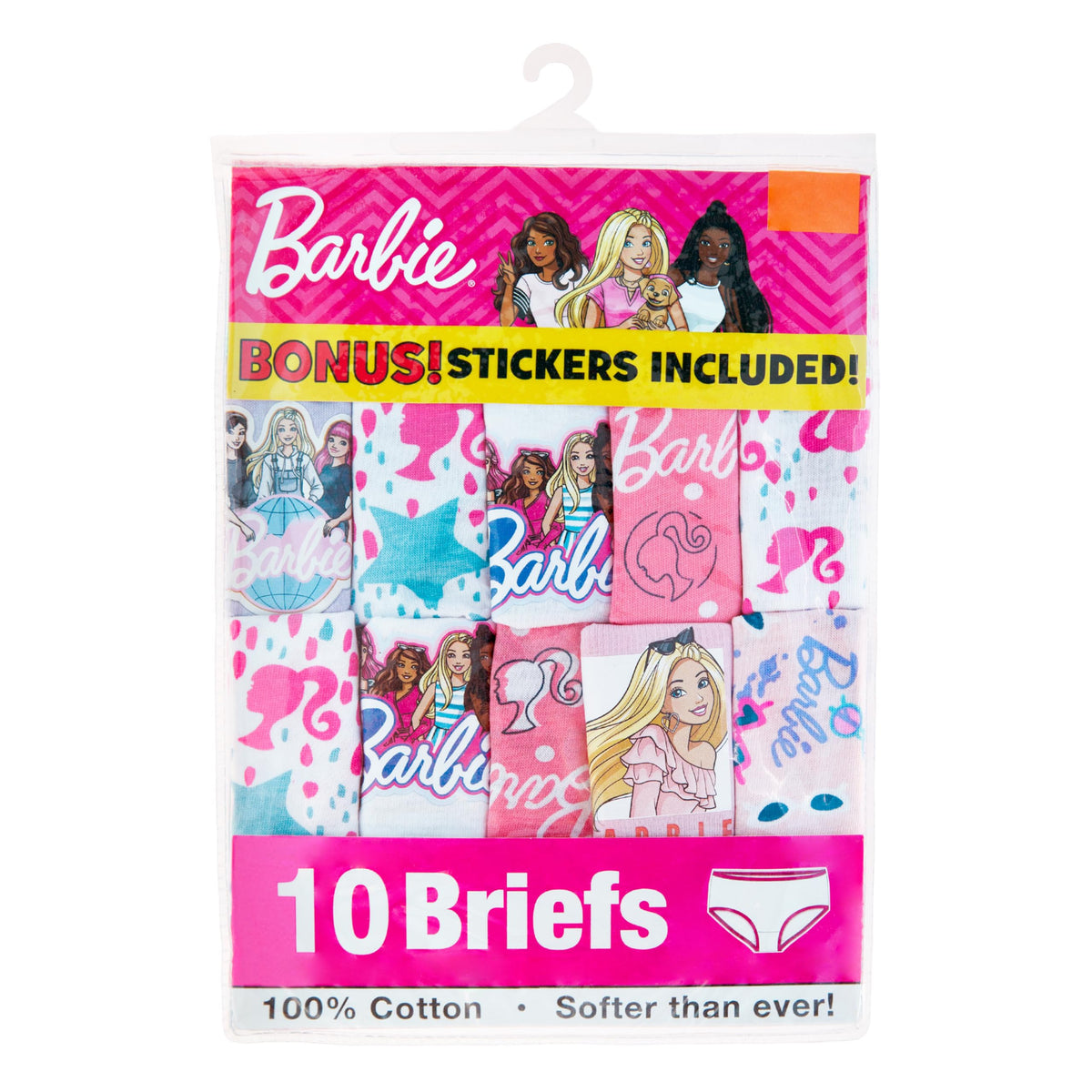 Barbie | Panty Bikini Nina Pack 10 | 100% Algodon Peinado | Sin Etiqueta | Cintura Cepillada | 10 Estampados Iconicos Barbie (4 - 8T)