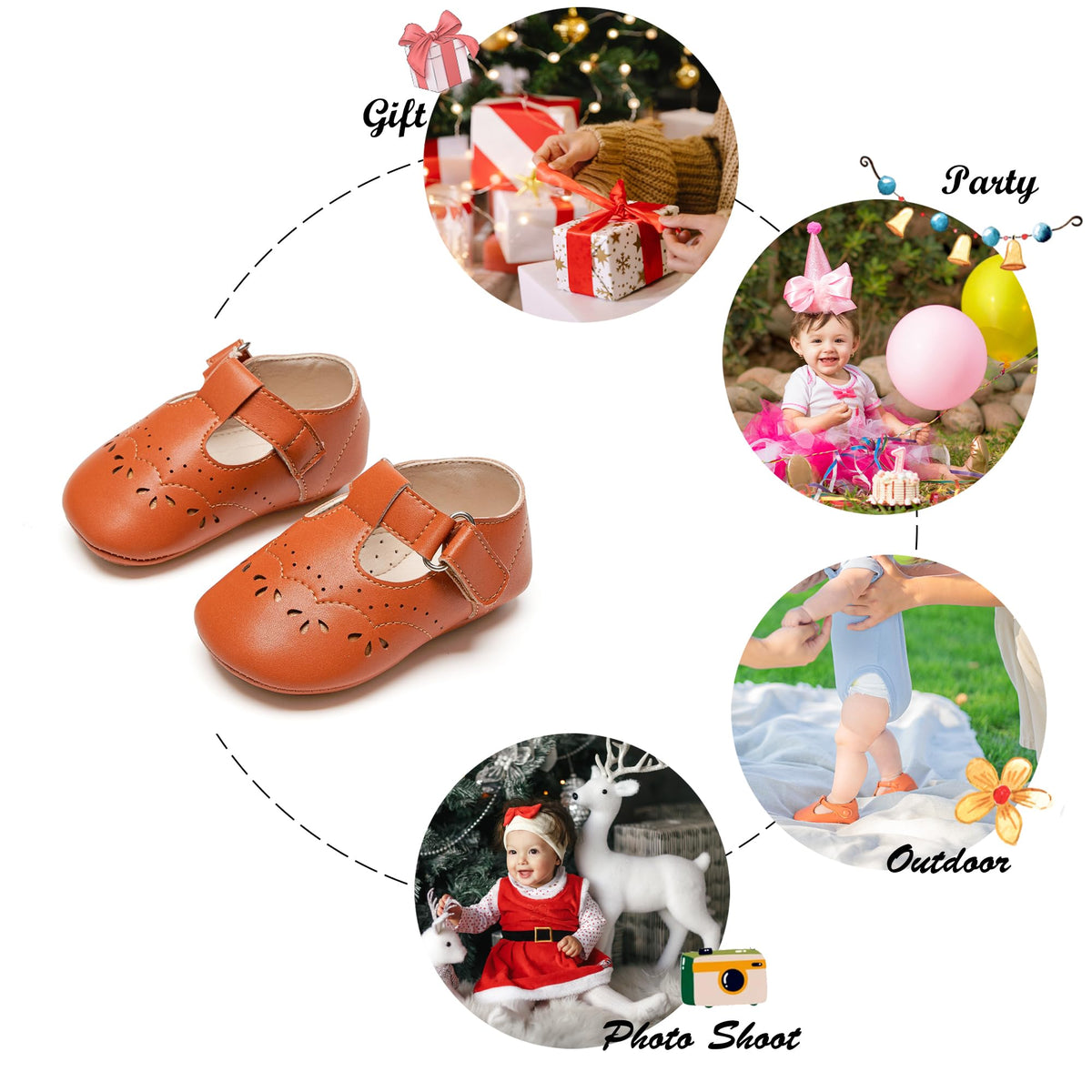 Zapatos de Vestir Estilo T-Strap Antideslizantes de Suela Suave para Bebé (Miel) – Félix & Flora