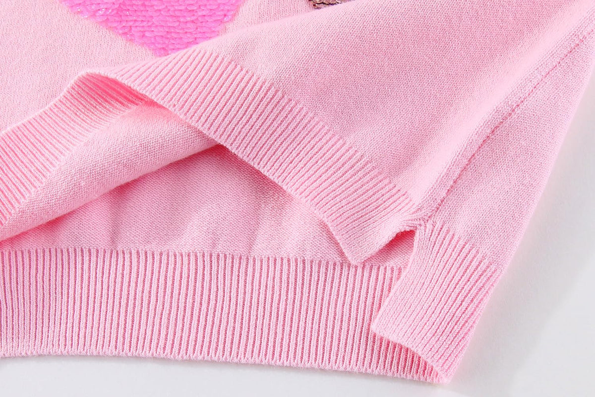 Conjunto 2 Piezas para Niña: Suéter de Corazones con Lentejuelas y Jeans LOVE