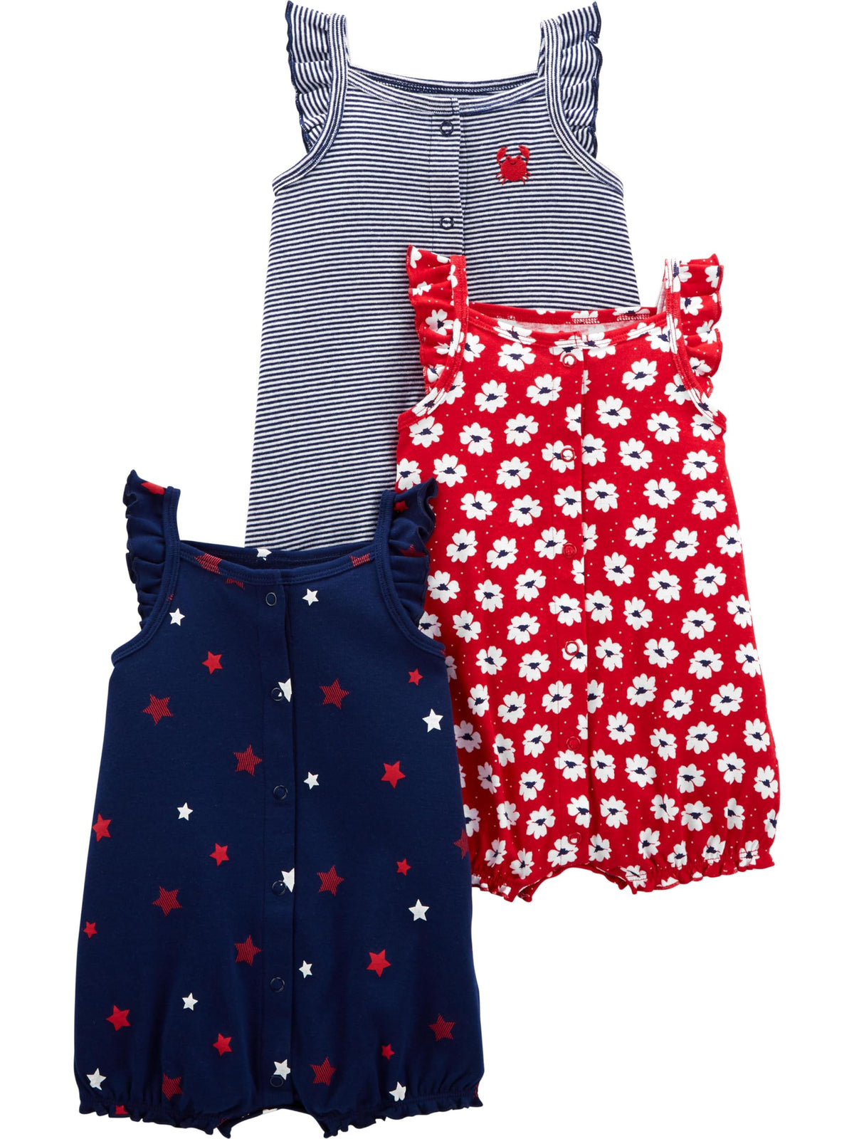 Set de 3 Mamelucos con Broches Simple Joys by Carter's para Bebé Niña