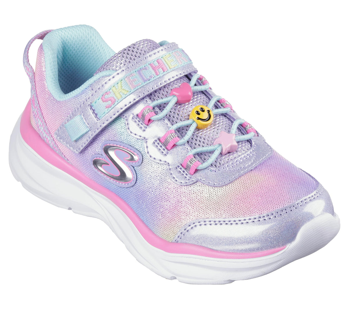 Skechers - Tenis Deportivos con Dijes Decorativos, Cierre Adaptable y Lavables para Niña (Lavanda/Multicolor) (Talla 27 - 36)