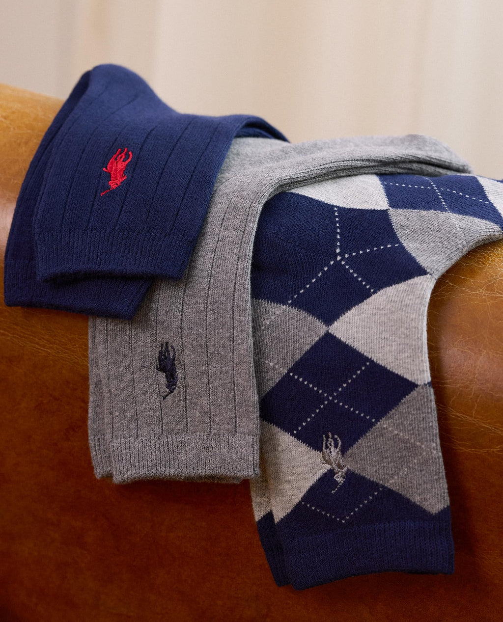 Polo Ralph Lauren | Calcetines Niño Pack 3 Algodón Canalé Argyle Marino Gris Surtido Pony