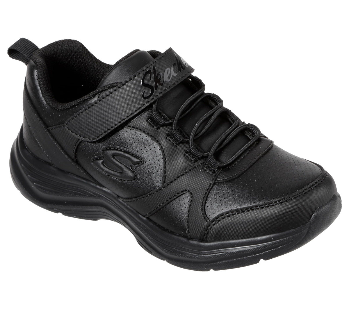 Skechers - Tenis Escolares Deportivos Glimmer Kicks con Ajuste de Velcro y Cordones Elásticos para Niños (Negro) (Talla 27 - 37)