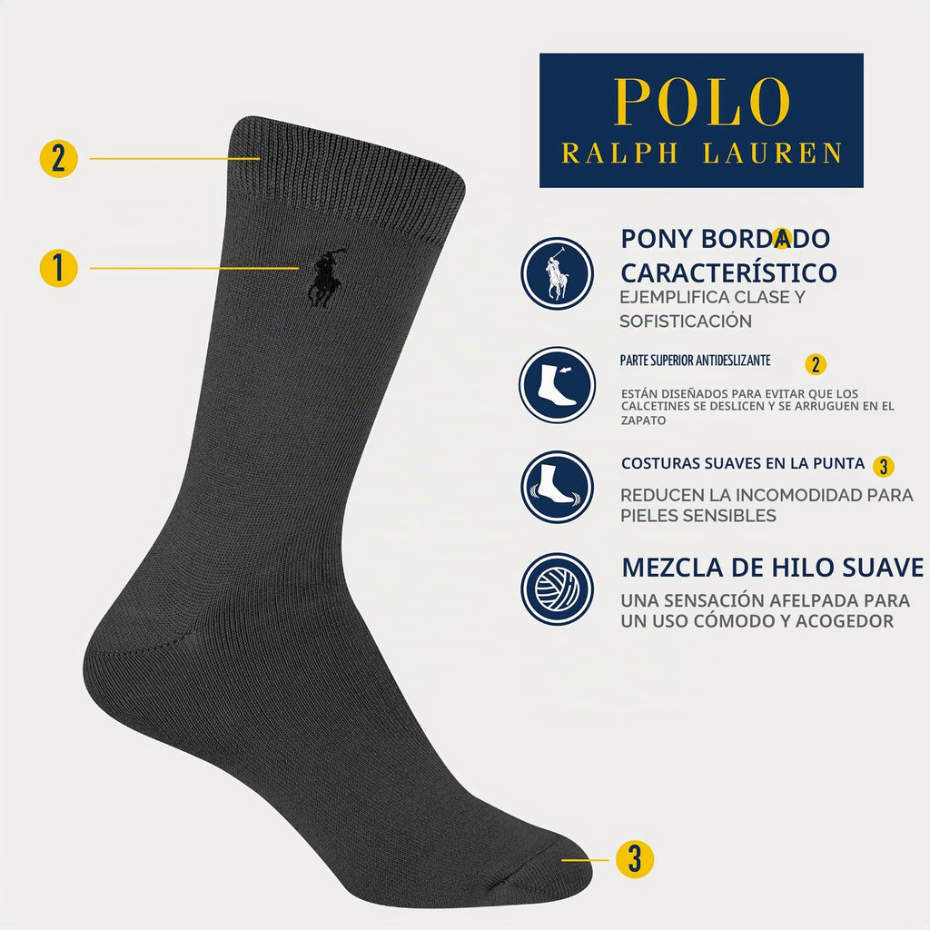 Polo Ralph Lauren | Calcetines de Vestir Niño Pack 3 Super Suaves Stay-Up Negro Gris Marino