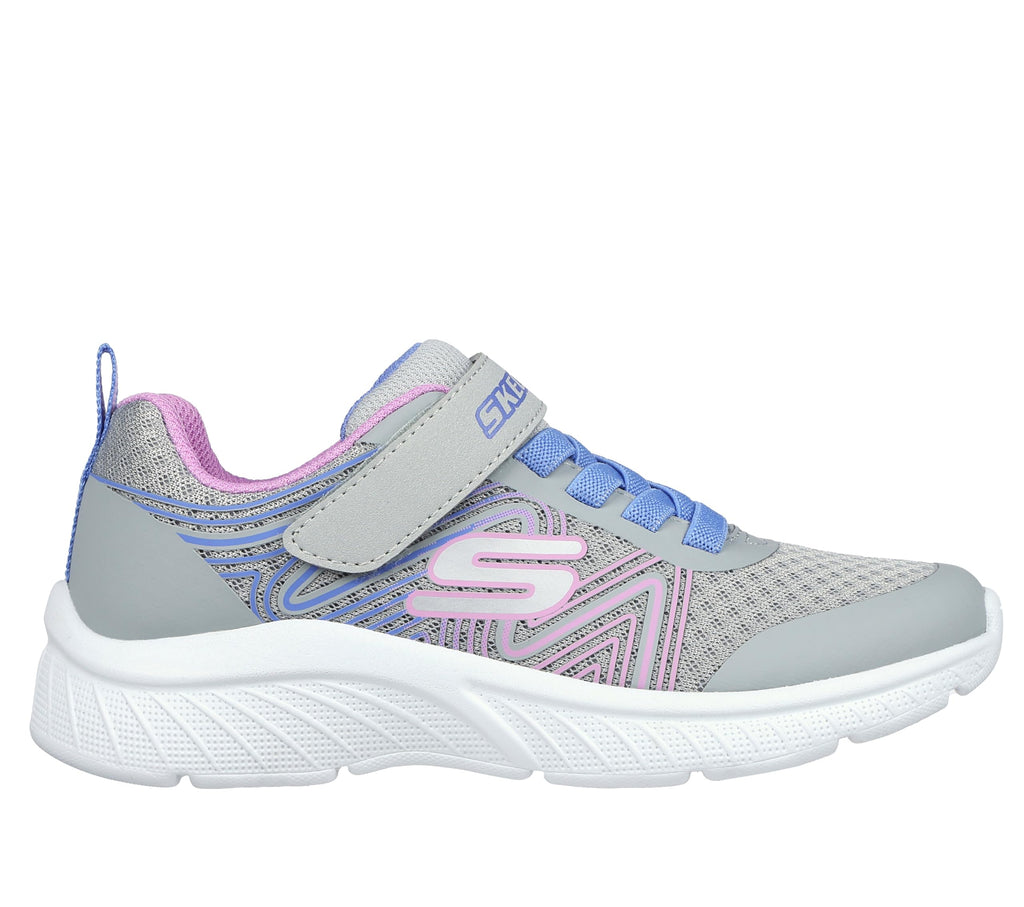 Skechers - Tenis Deportivos Girls' Microspec Advance con Cierre Adaptable y Lavables para Niña (Gris/Lavanda) (Talla 27 - 36)