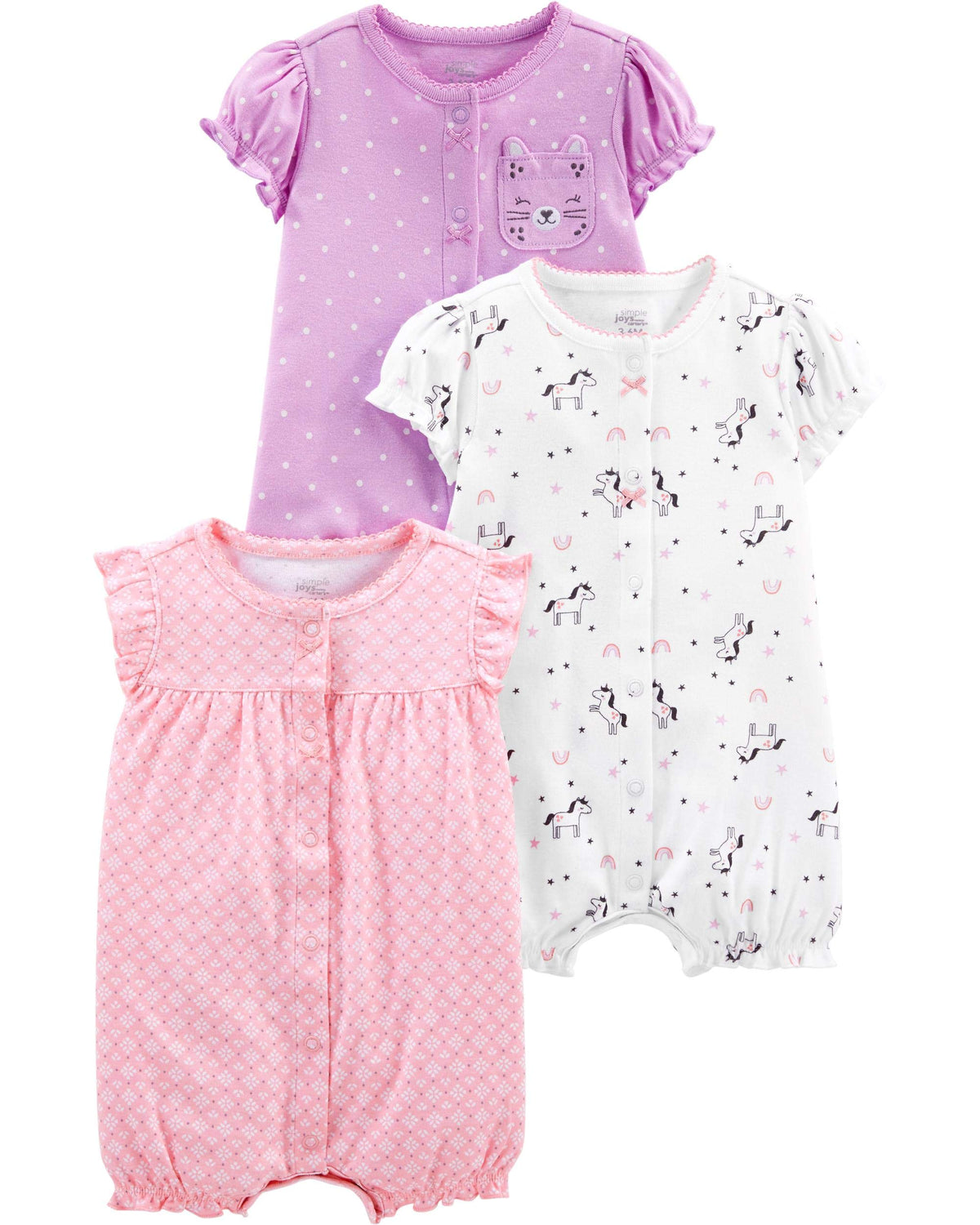 Set de 3 Mamelucos con Broches Simple Joys by Carter's para Bebé Niña