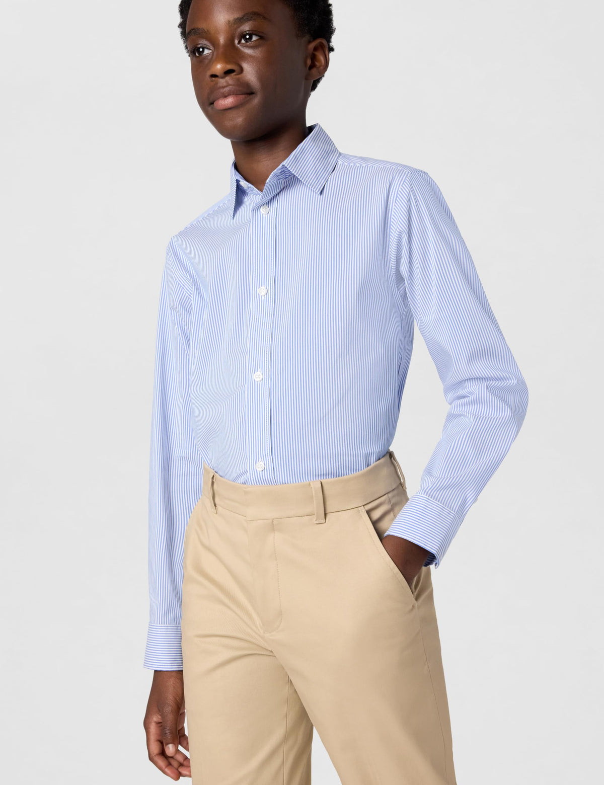Tommy Hilfiger | Camisa de Vestir Manga Larga Rayas Azul Claro Niño (8T - 16T)