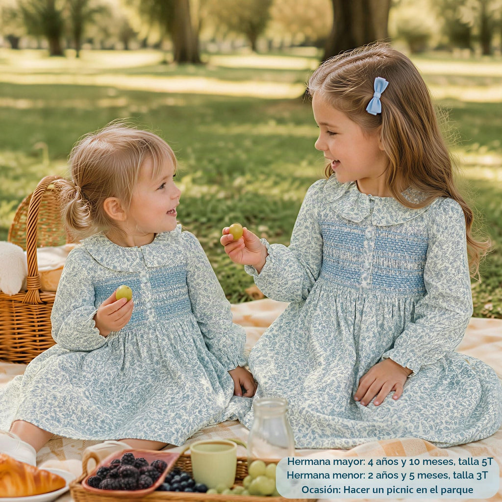 Vestido de Manga Larga 100% Algodón con Cuello con Volantes y Estampado Floral para Niña (12M - 8T)