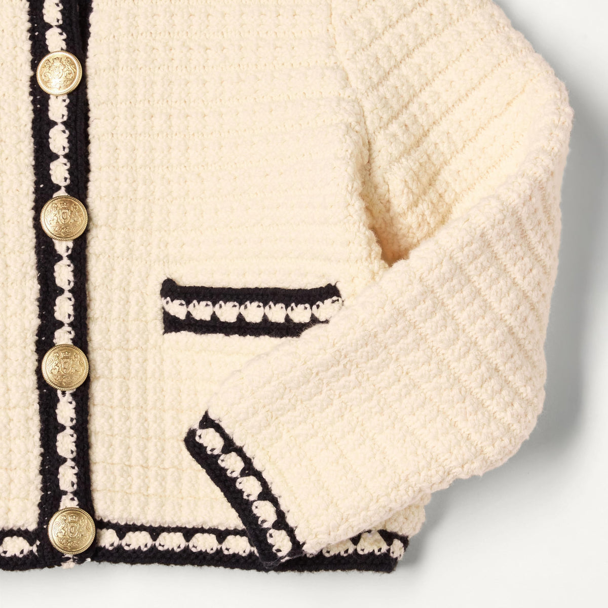Amazon Essentials Cárdigan Niña | Marfil & Negro • Estilo Chanel • Botones Dorados