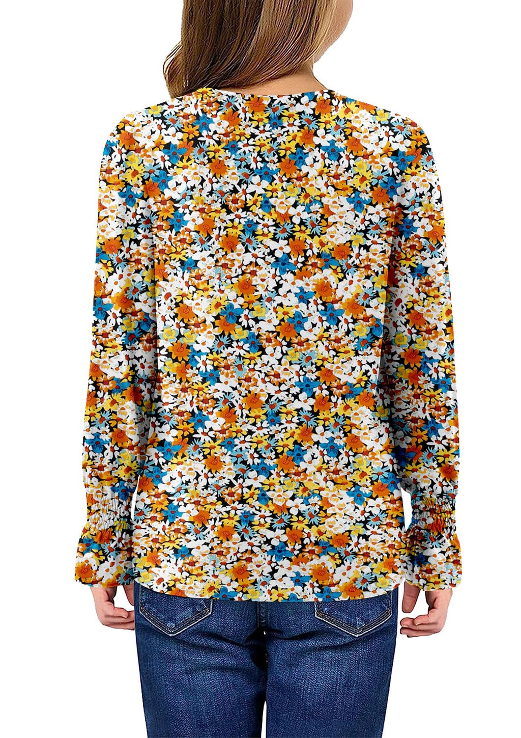 Blusa Nina Manga Larga | 89% Poliester 11% Elastano | Solapa de Volantes en el Pecho | Cuello Redondo | Puno Fruncido | Corte Fluido Loose Fit | Naranja (4 - 13T)