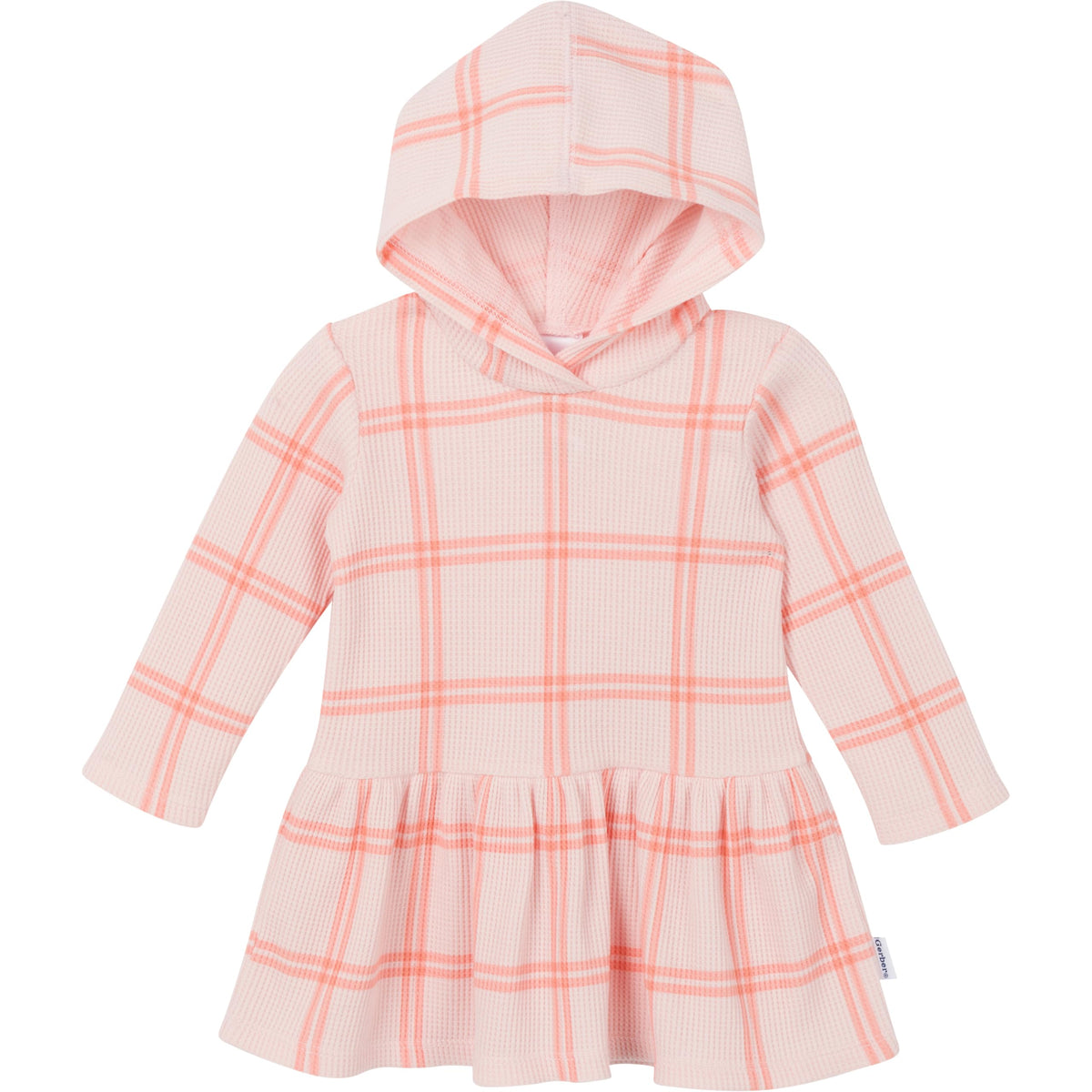 Gerber | Conjunto 2 Piezas Vestido Capucha Cuadros Rosa Manga Larga y Cubre Pañal Bebé Niña