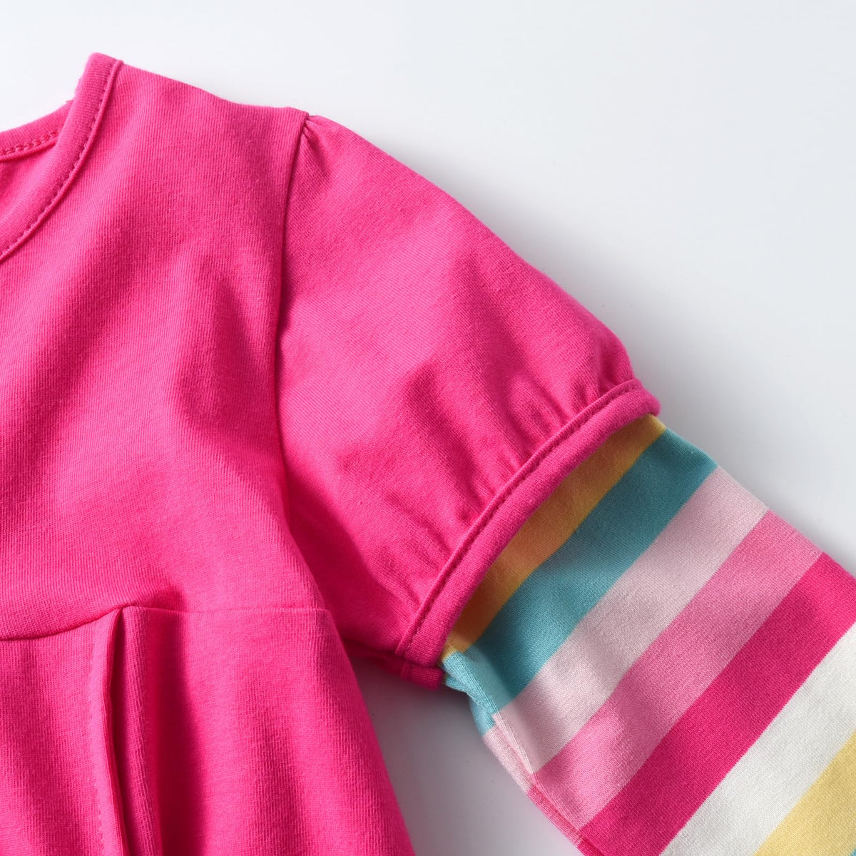 Vestido Niña VIKITA | 100% Algodón + Unicornio Floral Gigante + Mangas Rayas Arcoíris | Fucsia/Rosa Cumpleaños (3-8 Años)
