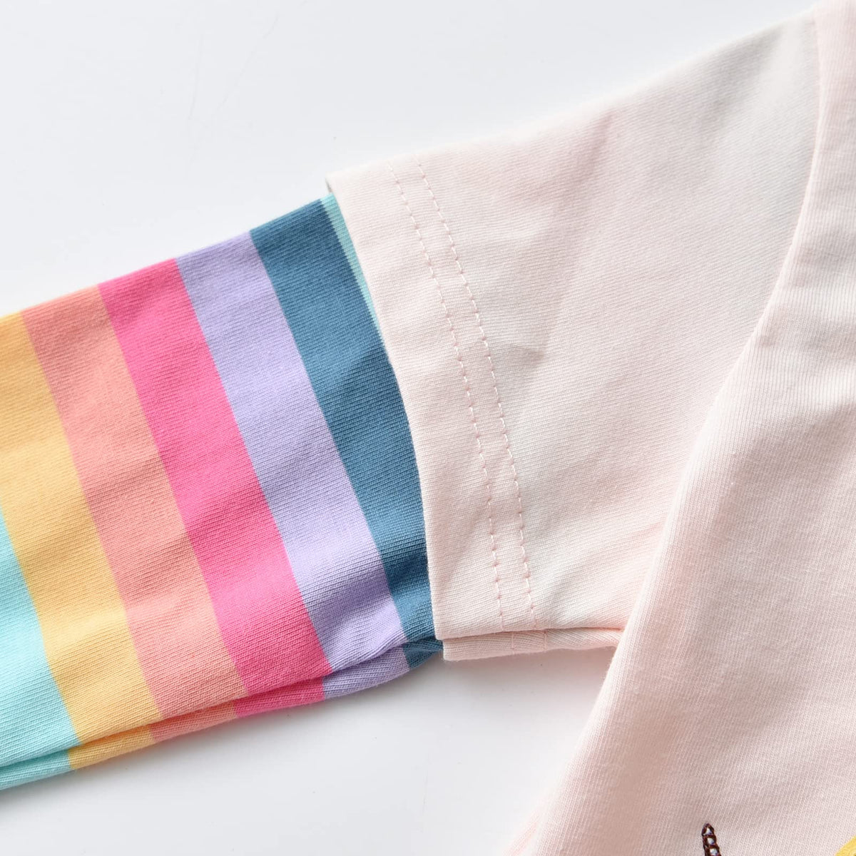 Top de Manga Larga con Dos Unicornios y Arcoíris para Niñas – Rosa Pastel con Rayas Arcoíris, Algodón (Solo 3, 11 y 12 Años)