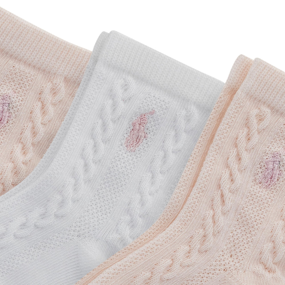 Polo Ralph Lauren | Calcetines Bebé Pack 3 Algodón Orgánico Textura Cable Rosa Suave Blanco Agarres