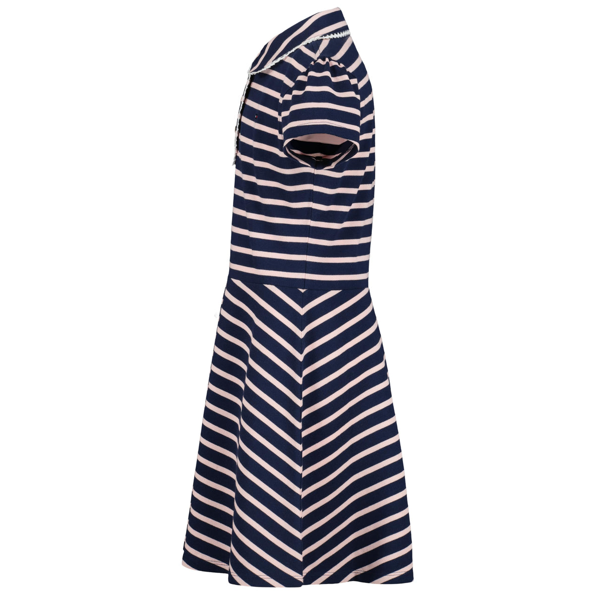 Tommy Hilfiger Vestido Polo Piqué Niña | Rayas Breton Navy/Rosa • Cuello Polo Ribete Picot • Falda Plisada