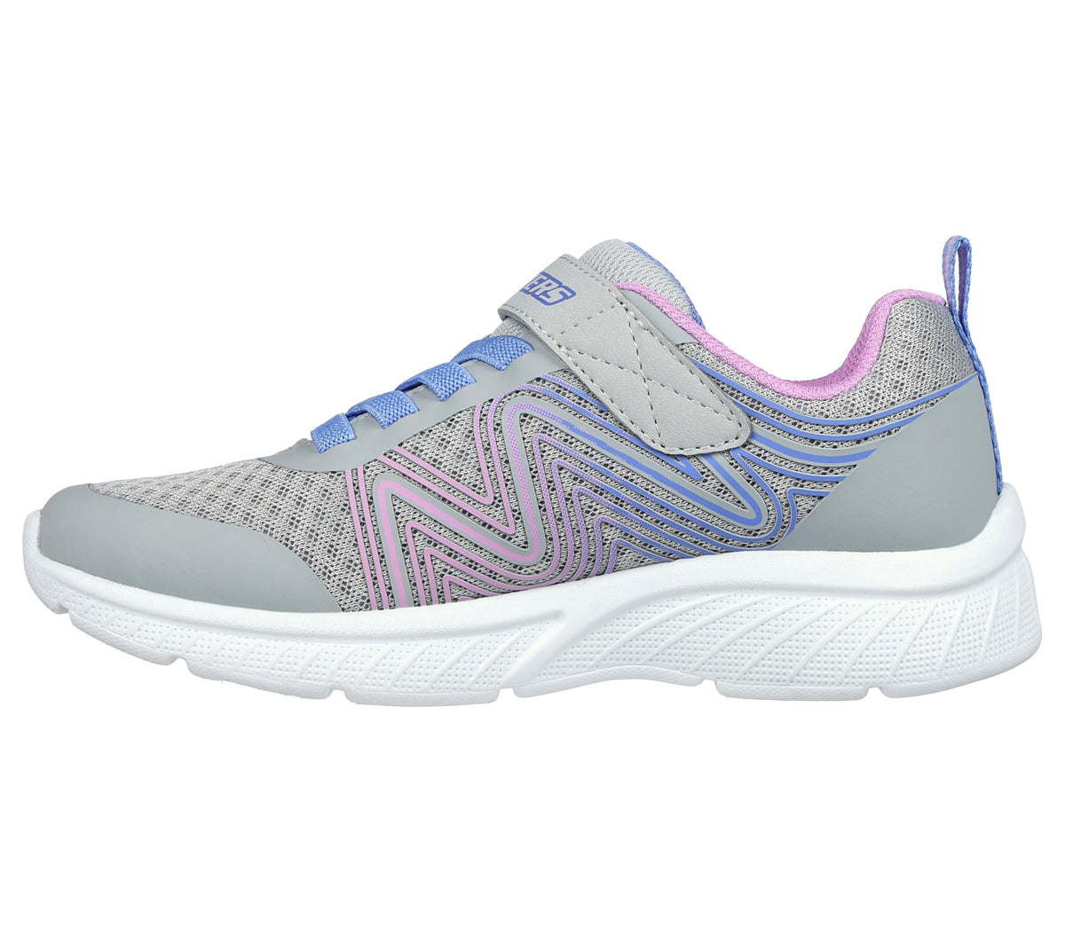Skechers - Tenis Deportivos Girls' Microspec Advance con Cierre Adaptable y Lavables para Niña (Gris/Lavanda) (Talla 27 - 36)